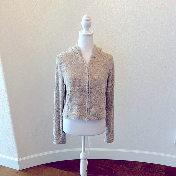 Kohl’s SO Favorite Full Zip Cozy Fuzzy Beige Hoodie - Size M - Picture 1 of 5